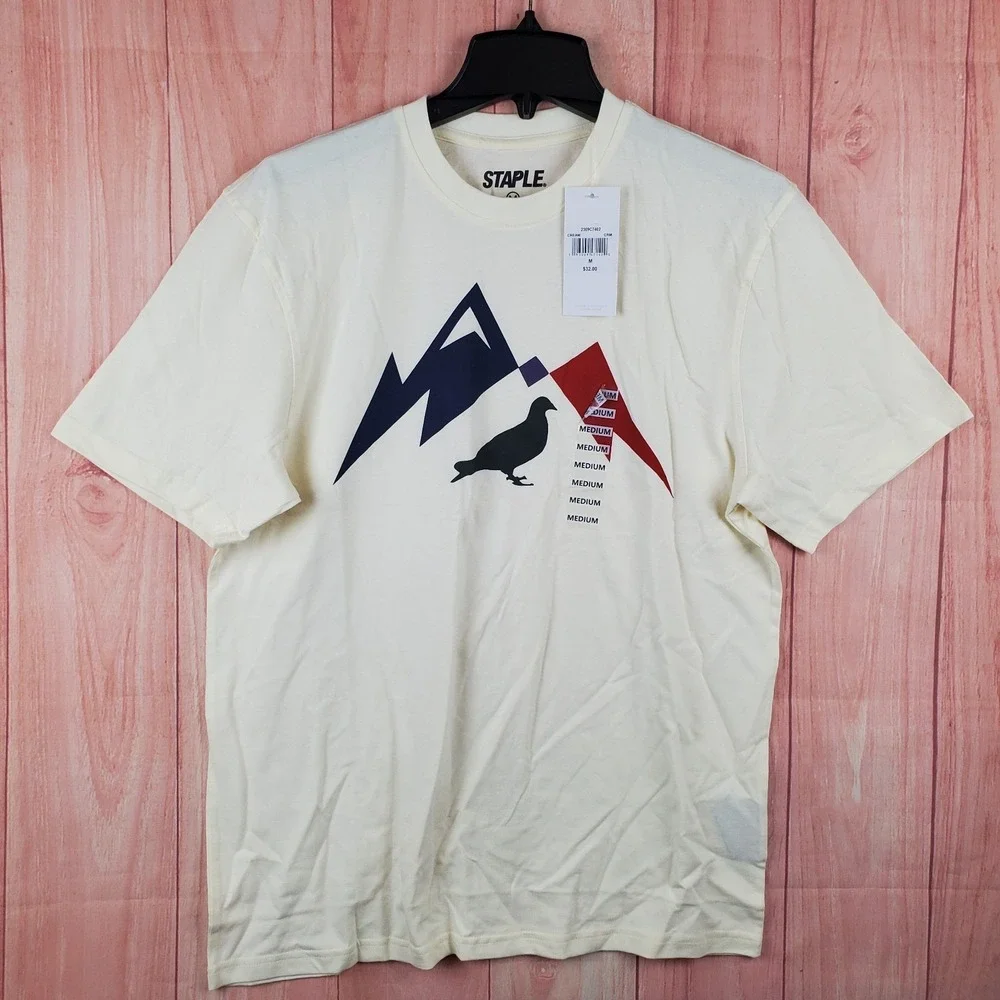 Staple DVSN Pigeon T Shirt Mens Medium Beige Graphic Print Cotton Streetwear
